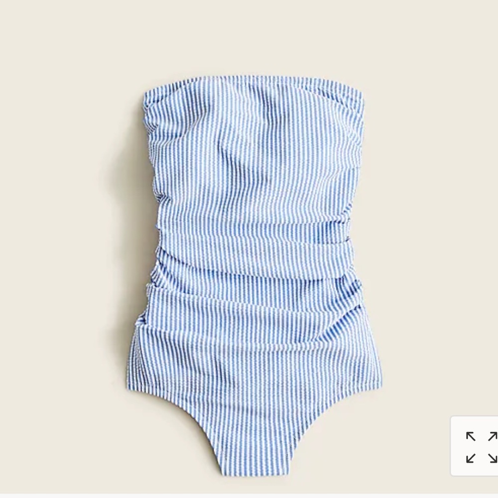 J. Crew Ruched bandeau one-piece in classic seersucker size 10 NWT (no liner).